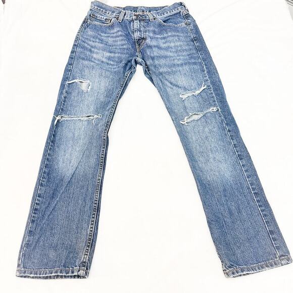 Levi's 505 Ripped Med/Dark Wash Denim Jeans Size 30 x 30 - Picture 2 of 8